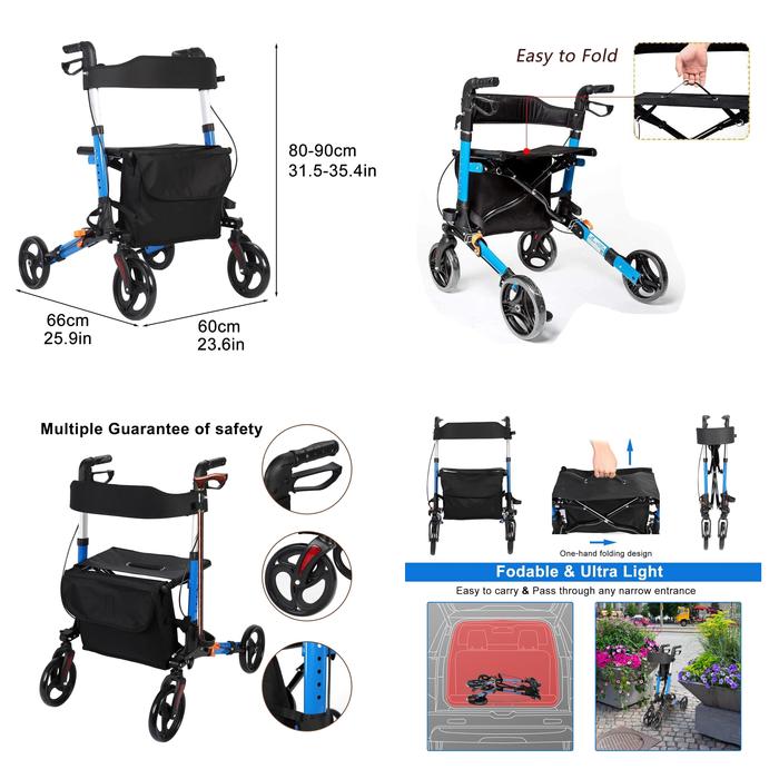 roller Walker with seat pad alat bantu jalan lansia pasien roda rollator walker - Gambar 2