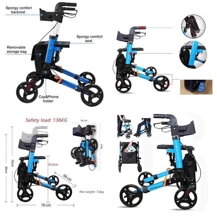 roller Walker with seat pad alat bantu jalan lansia pasien roda rollator walker - Gambar 3