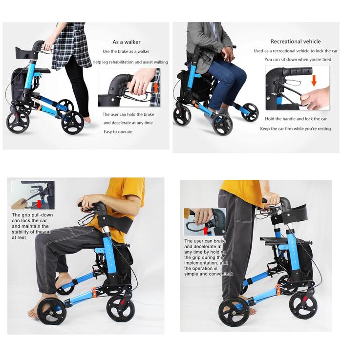 roller Walker with seat pad alat bantu jalan lansia pasien roda rollator walker - Gambar 4